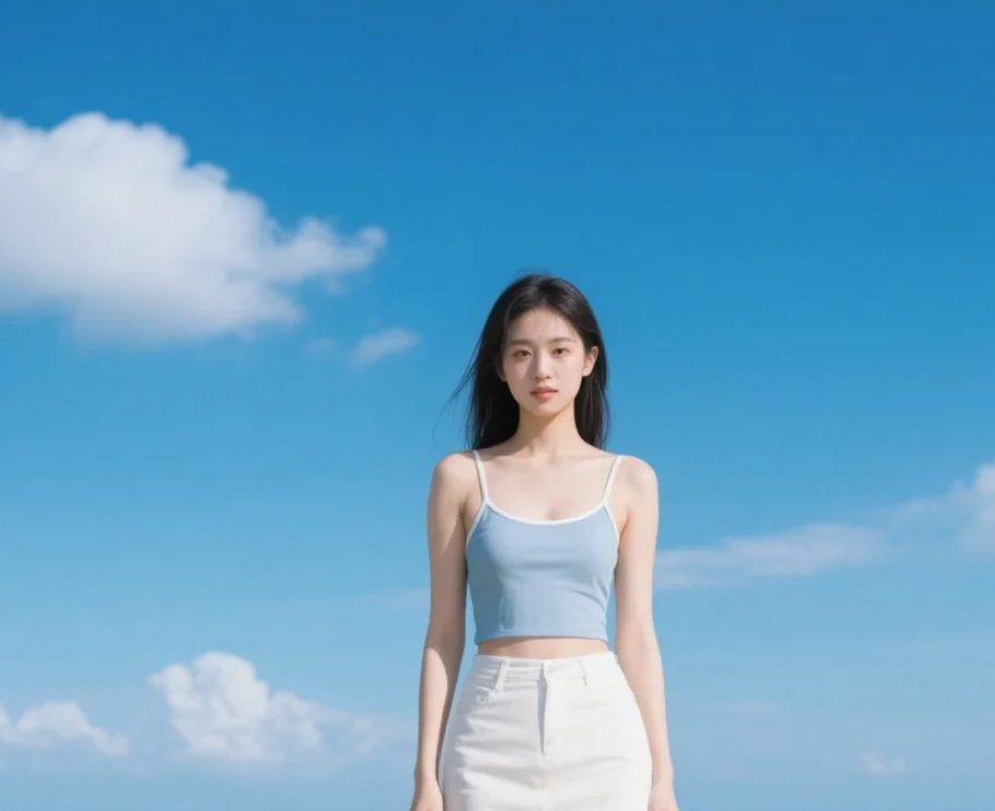她在海边奔跑的身影，美得像夏日烟火