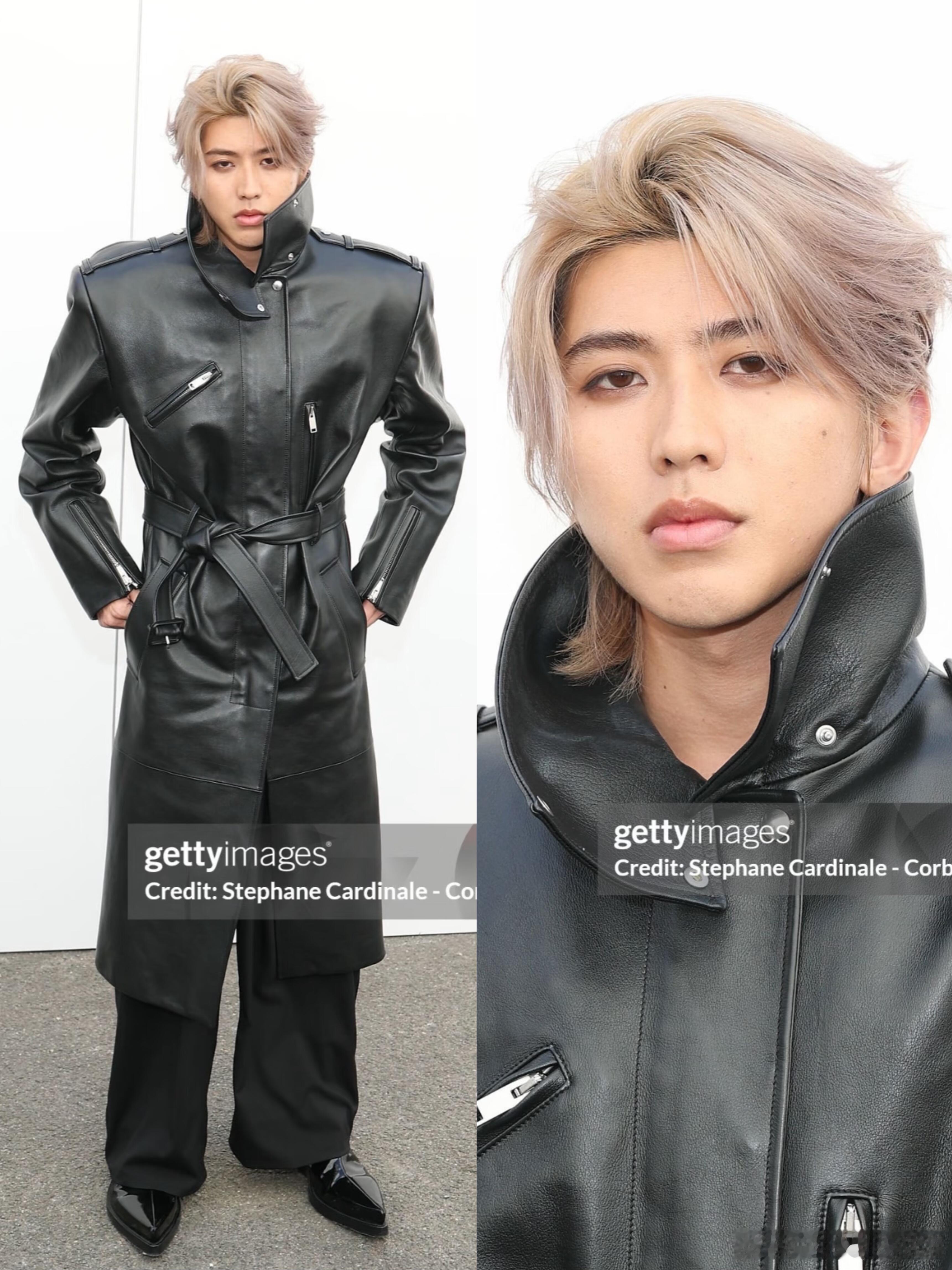 蔡徐坤看秀G社镜头，侧脸尤其帅蔡徐坤出席Mugler2026春夏大秀，一身廓形皮