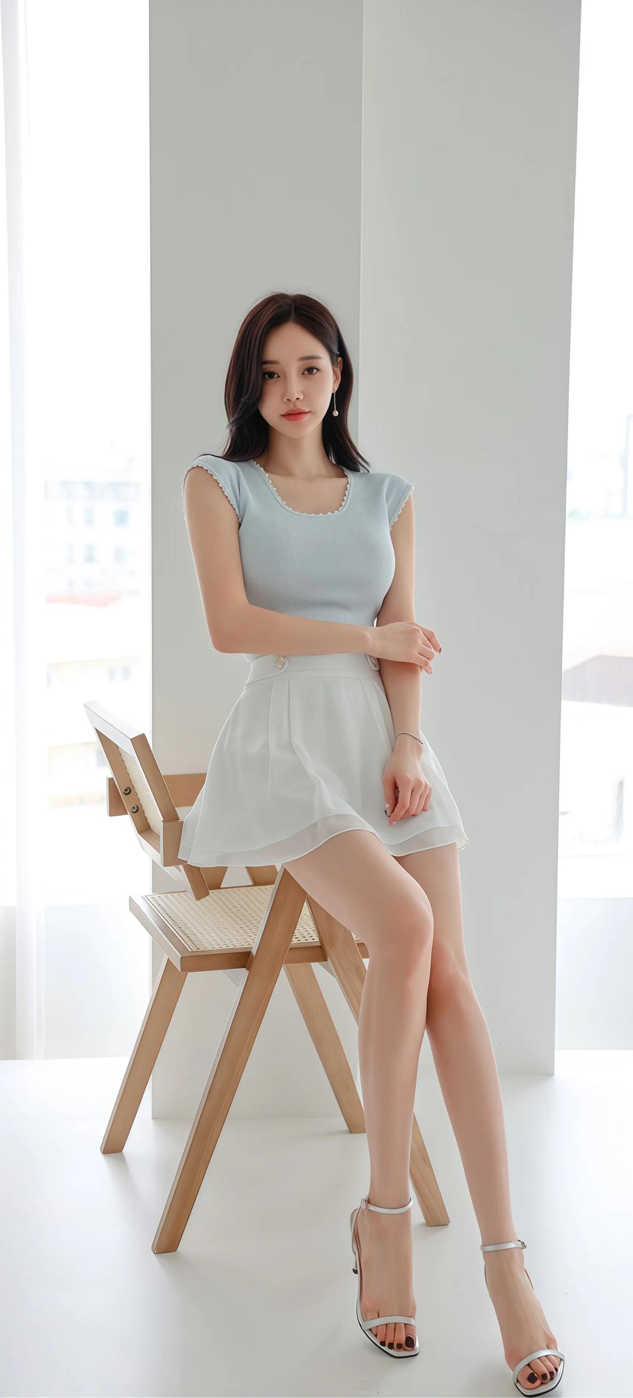 清新夏日穿搭，浅蓝色连衣裙搭配白色凉鞋，优雅动人！🌞👗👠