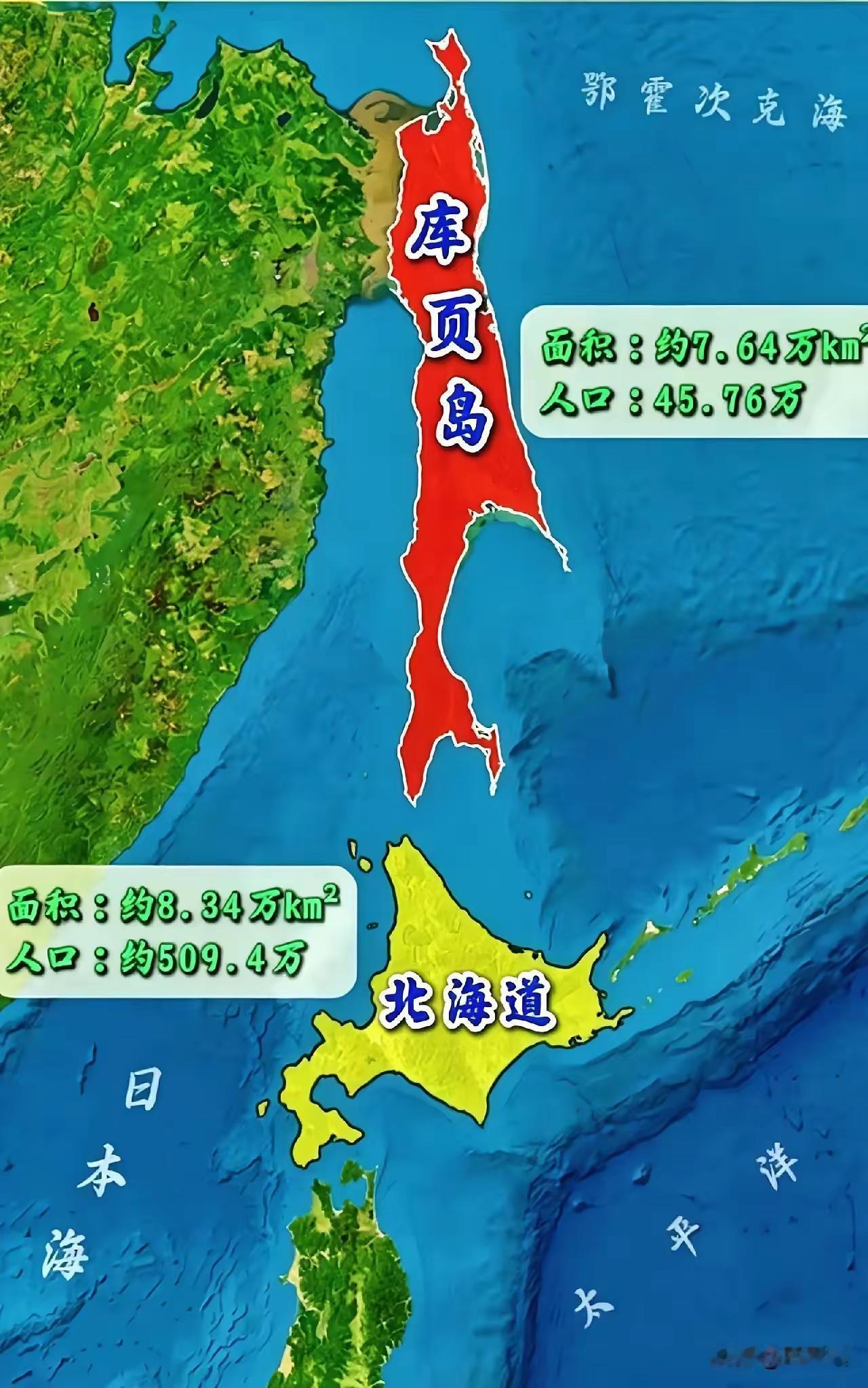 从地图上看，一直以为库页岛要比下面的北海道面积更大，然而今天才知道其实北海道足足
