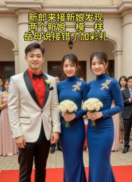 新郎估计头都大了，双胞胎姐妹，确实很难分得清啊。
