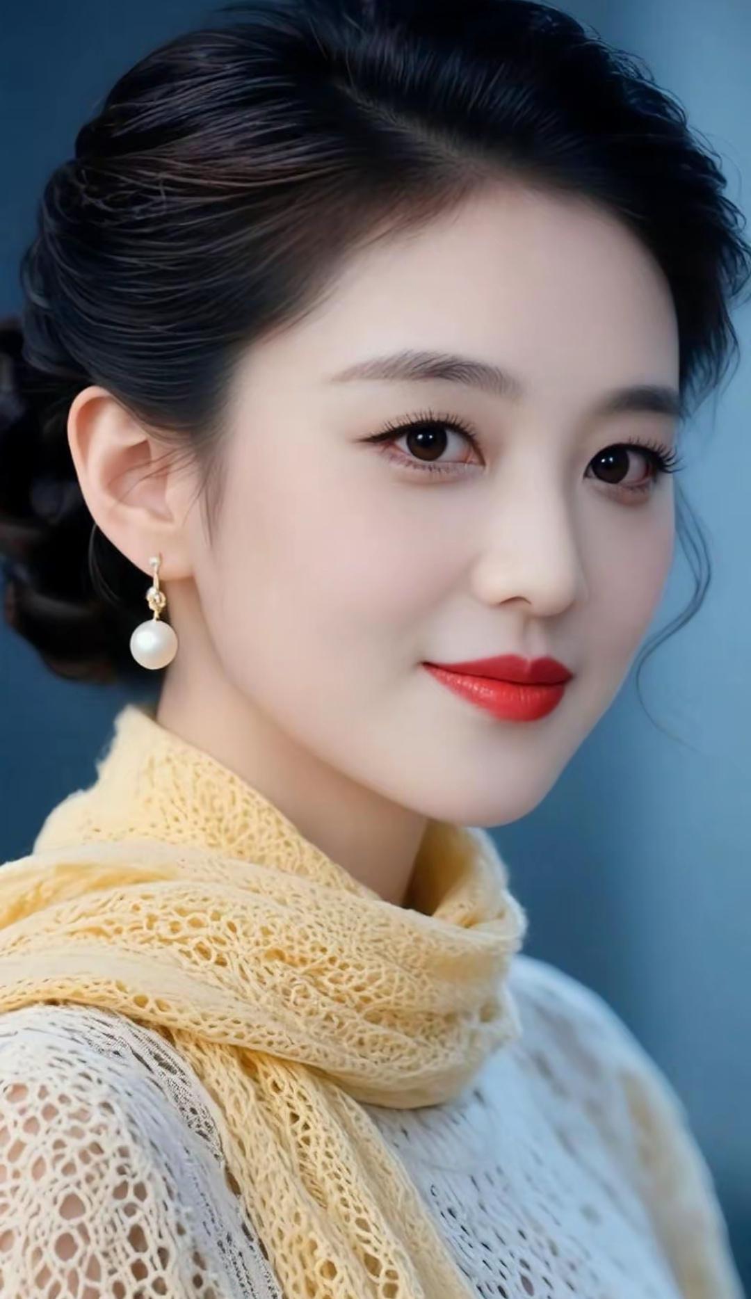 优雅气质，复古风穿搭，珍珠耳环点缀，温柔迷人。高清美女美女人像群