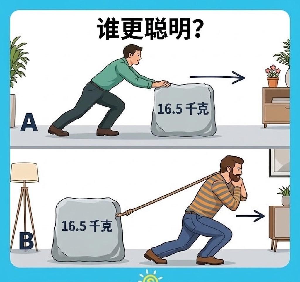 考考你的物理好不好，同样是推动这个物体，请问这两个人谁更聪明？