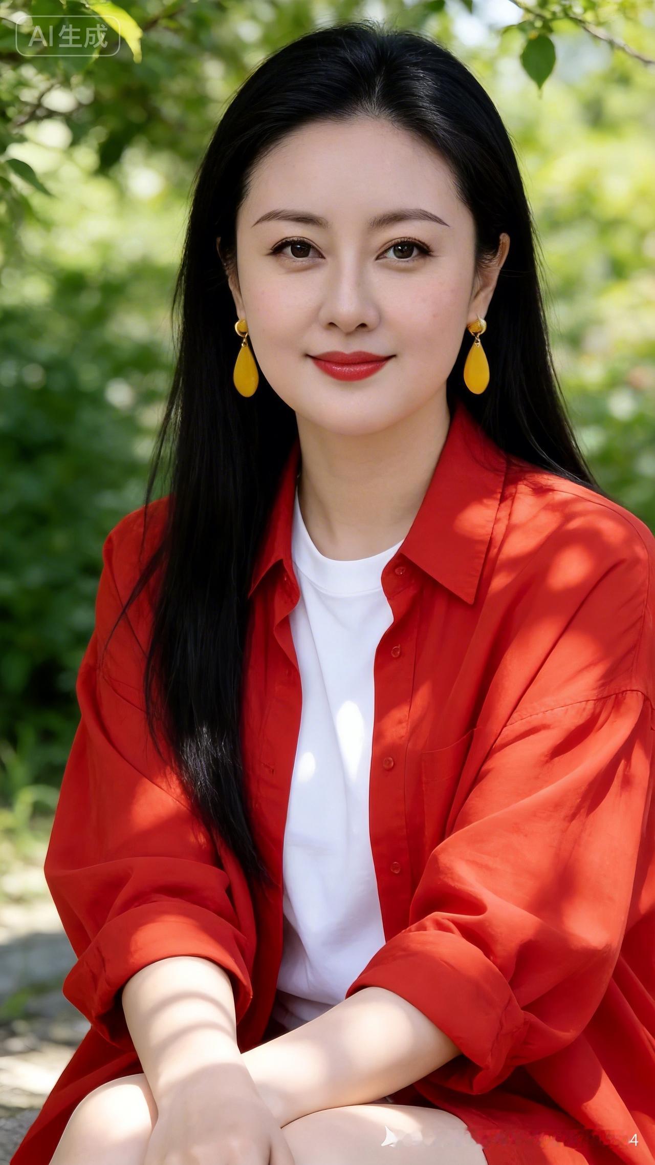 这位女士穿得真漂亮，笑容甜美！