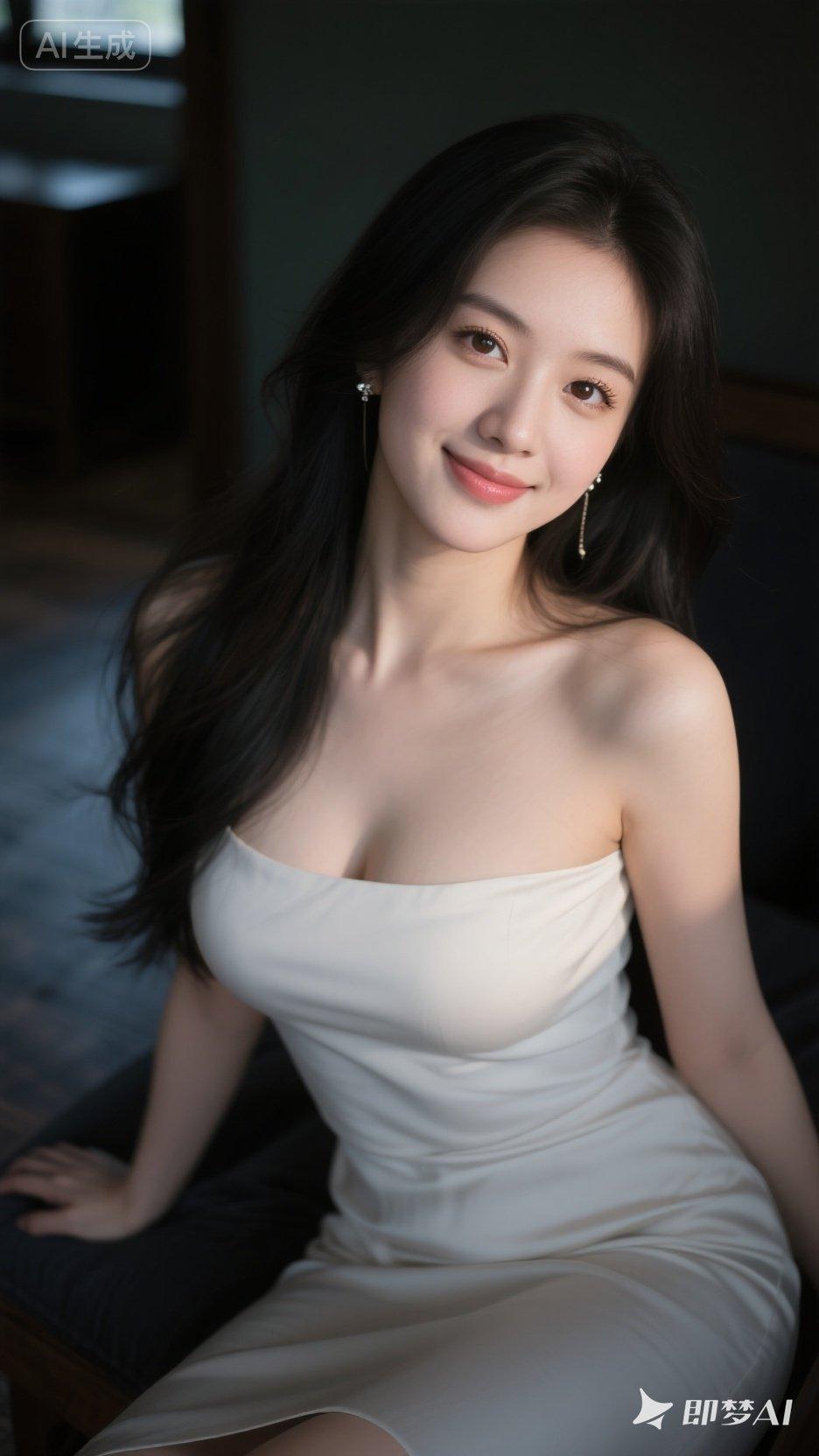 优雅白裙，甜美笑容，宛如画中仙子。