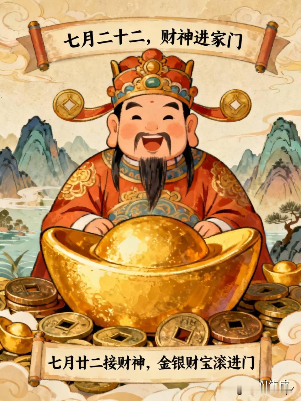 今天是七月二十二民间俗语有七月二十二，财神像揣着红包直奔家门这天祭祀财神，眼