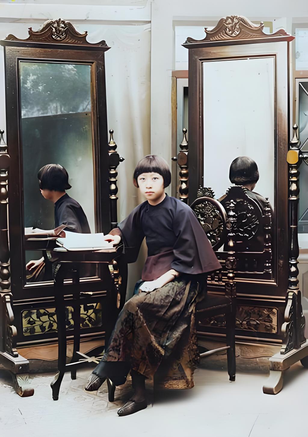 这是一张20世纪20年代的老照片，呈现出独特的“3D肖像”效果。画面中，一位身着
