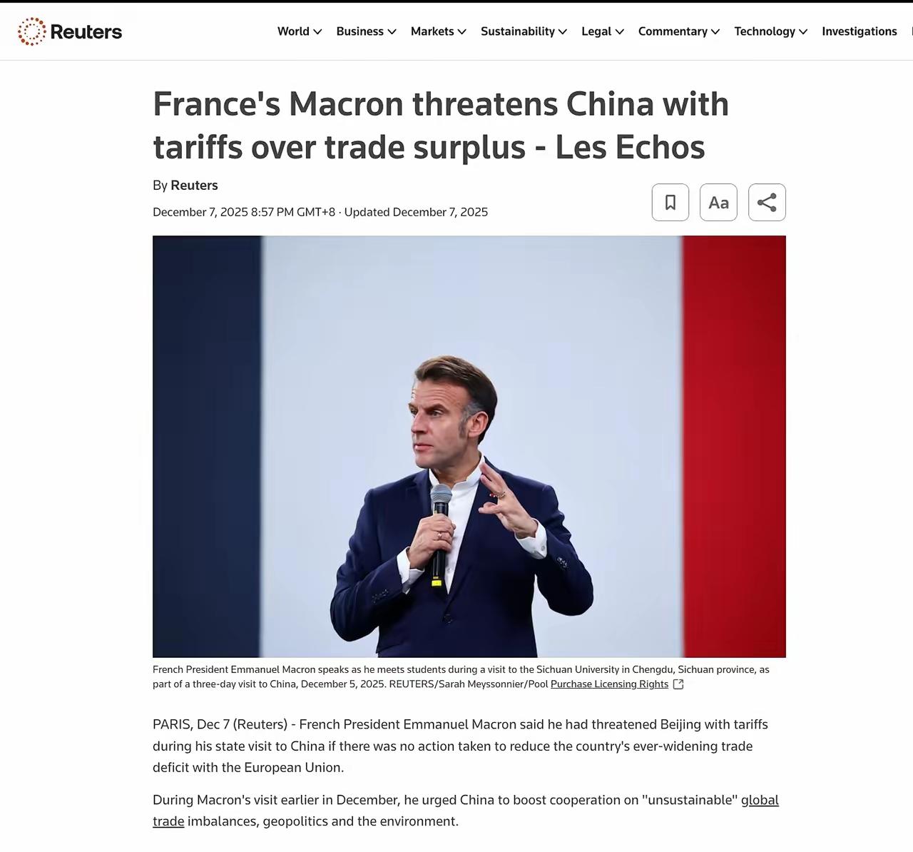 现在整个欧洲整体倒向中国了先看法国，嘴上喊着欢迎中国投资，实际行动比谁都积极