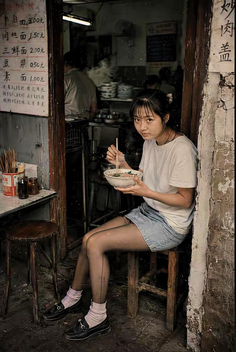 九十年代的老照片诉说着中国的改革发展。图中，女孩正端着陶瓷大碗在用餐，即便发现