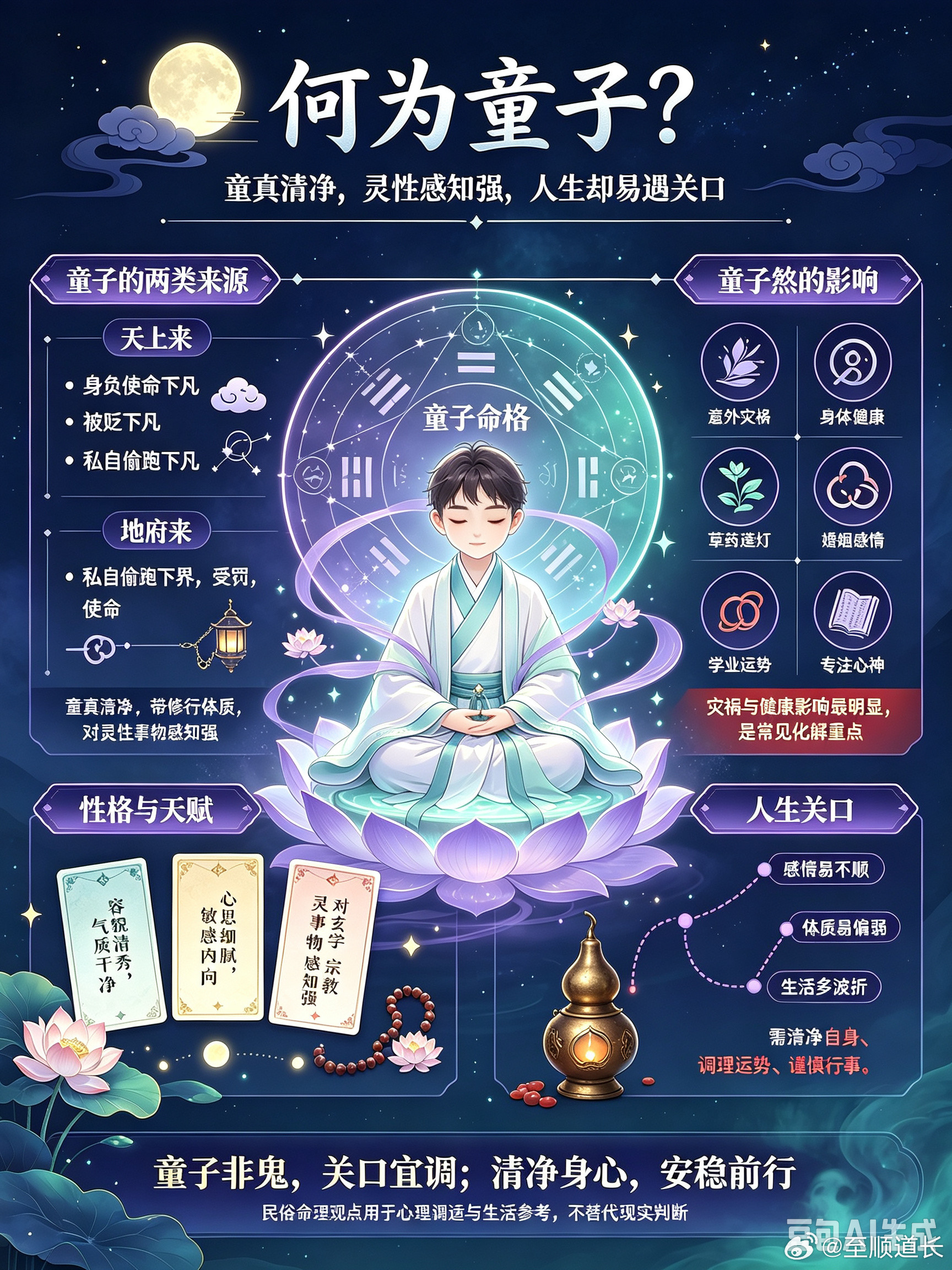 何为童子？童子是指在天界从事服务工作，童真、清净的修行者或者自己身体有修行的体质
