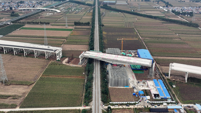 山东高速济微北段项目上跨瓦日铁路转体桥顺利转体