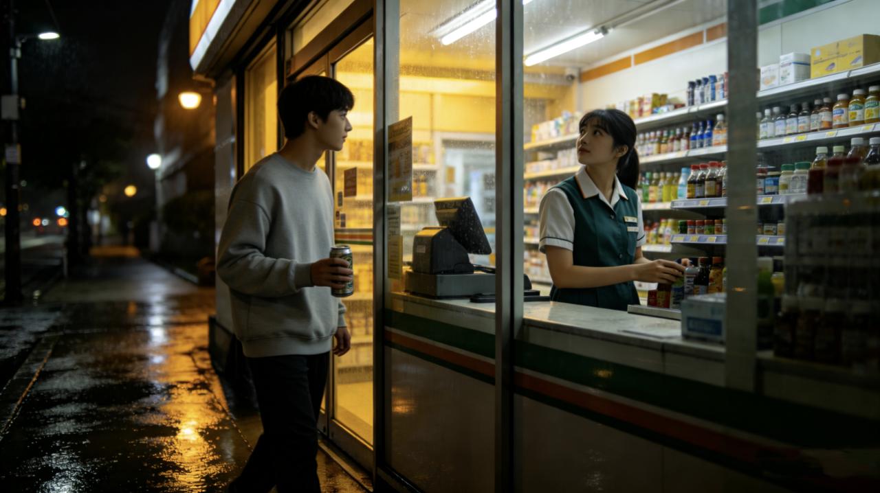 她每天在便利店值夜班，他每天凌晨两点来买一罐啤酒。结账时，他从不多话。直到有一