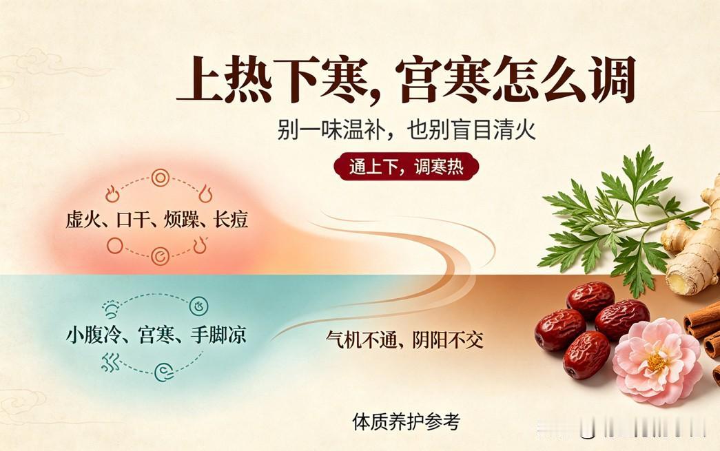 学中医越久，越发现现代人最难调的体质，不是纯寒、不是纯热，而是上热下寒。尤其
