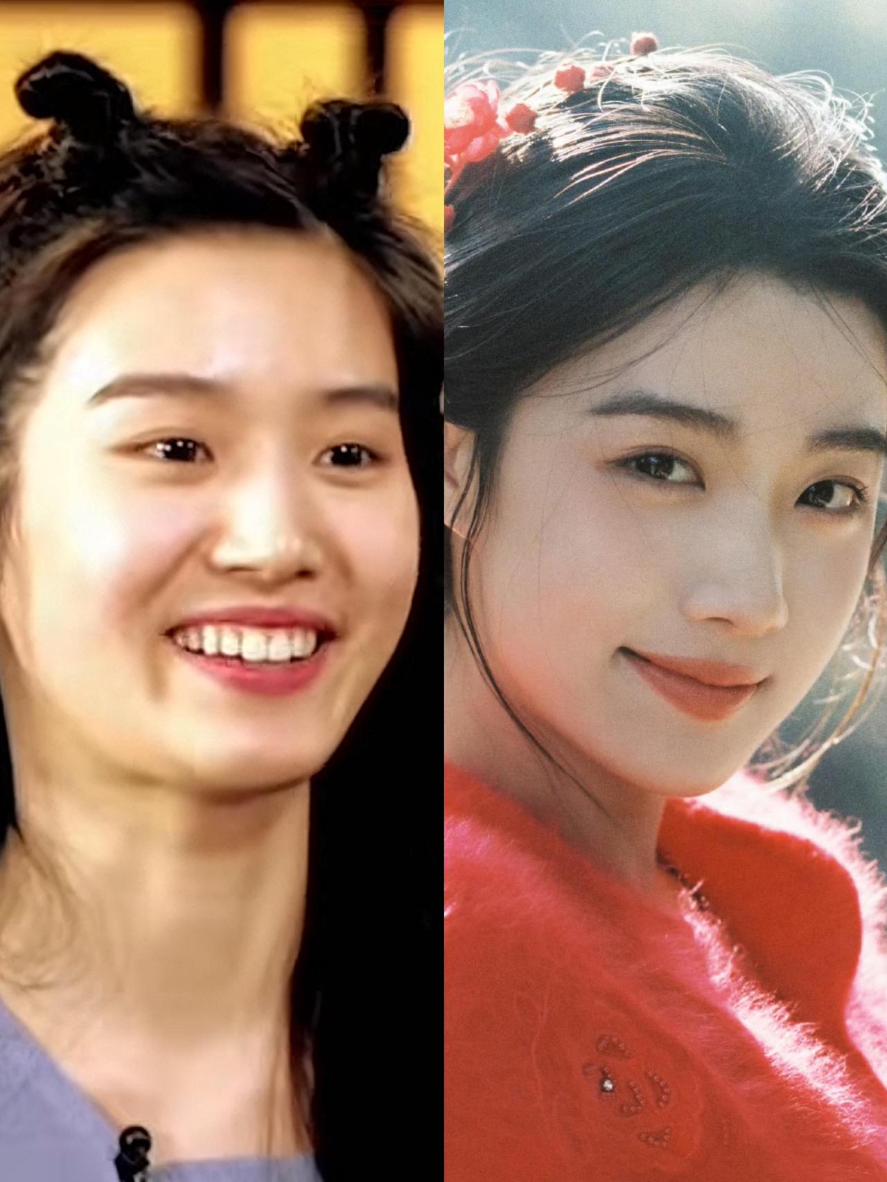 内娱改造-卢昱晓到底哪里变美了封面用了综艺几乎素颜跟精修图做对比，但这两张图