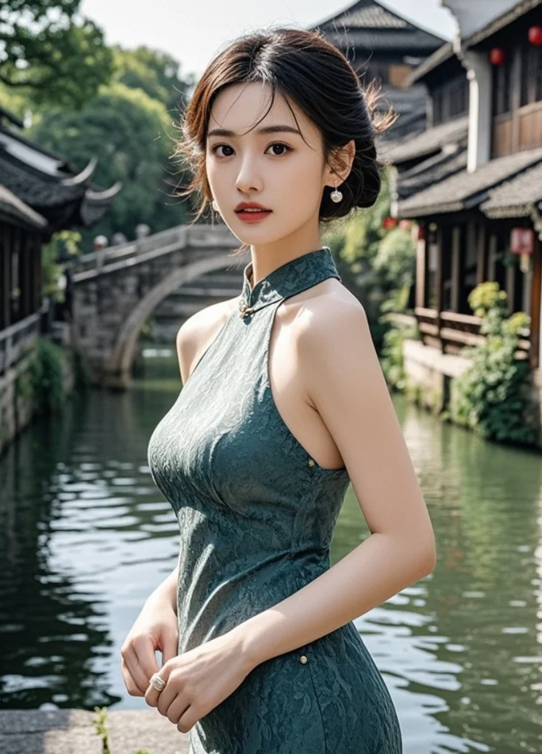 一袭青花浸月色，旗袍褶里藏江南