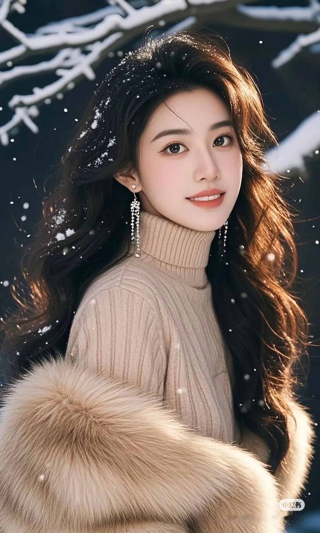 冬日暖阳下，雪中仙子笑语盈盈街拍高清美女