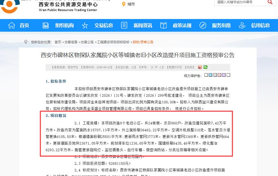 投资总额5268.11万元！启动招标！西安主城8个小区将迎来改造提成...9