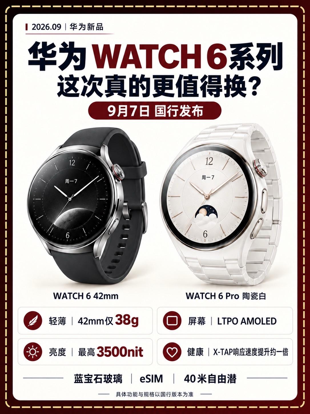 华为Watch6系列登场！一图看懂升级点。