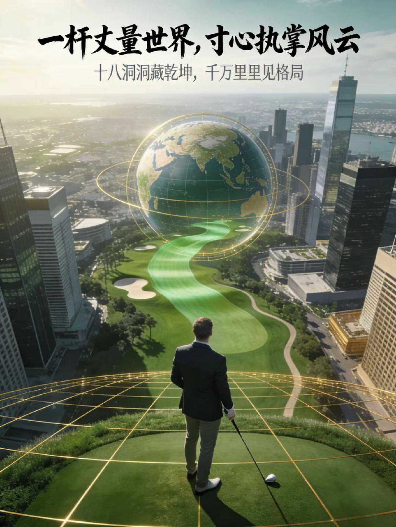 高尔夫男神女神挥杆风云·商界乾坤绿茵如砥，长风漫卷。精英领袖执杆而