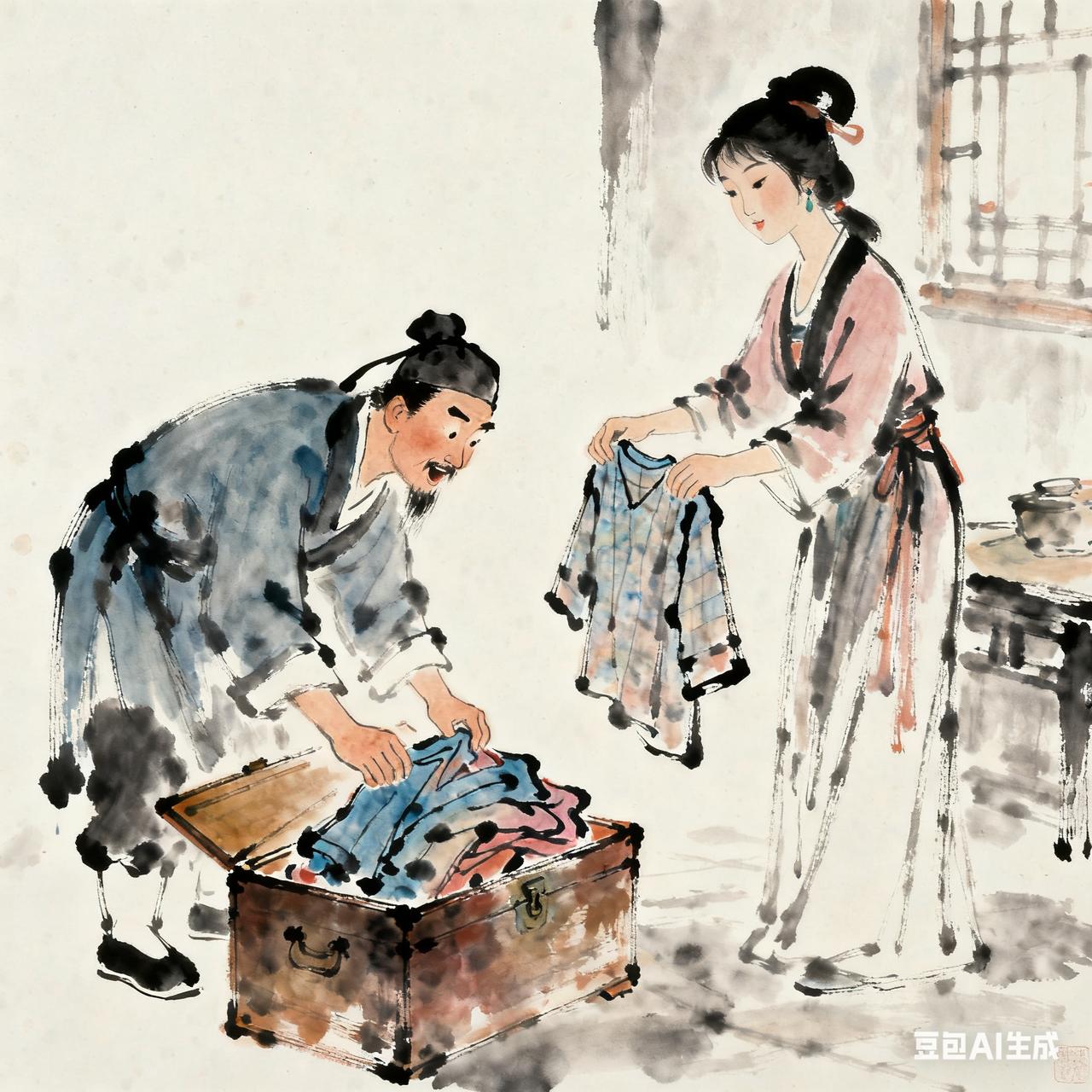 古代夫妻搞笑段子秀才要去邻村赴宴，翻箱倒柜找那件洗得发白的长衫，媳妇见他磨