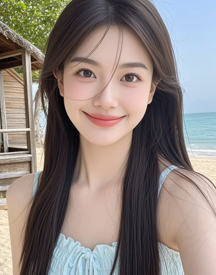 沙滩自拍求评！海风撩发哪张更美？