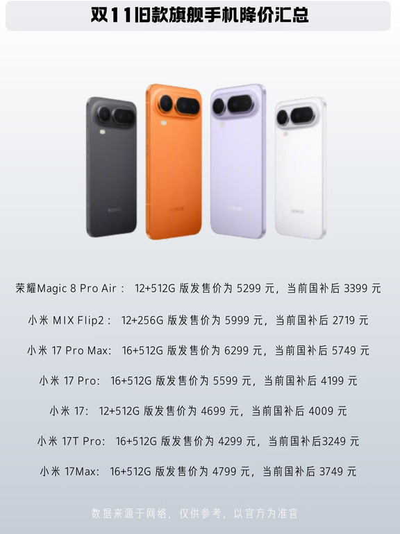 双11旧款旗舰手机降价汇总