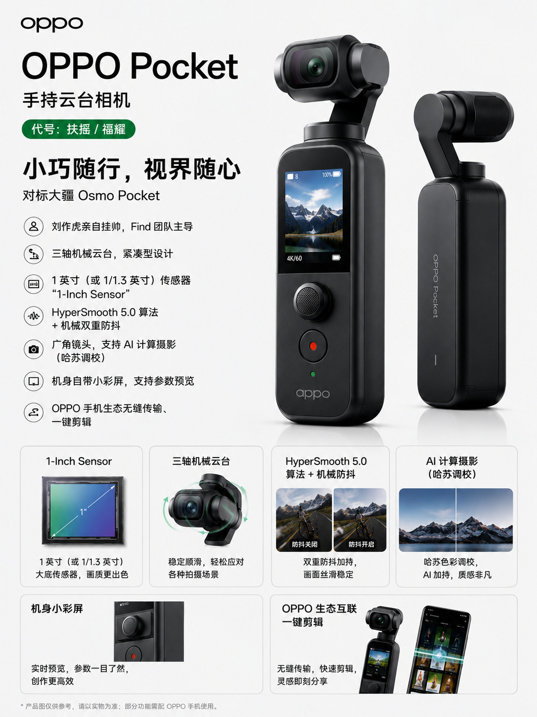 OPPO也推出Pocket手持相机，这是直接对标大疆Pocket4，OPPO