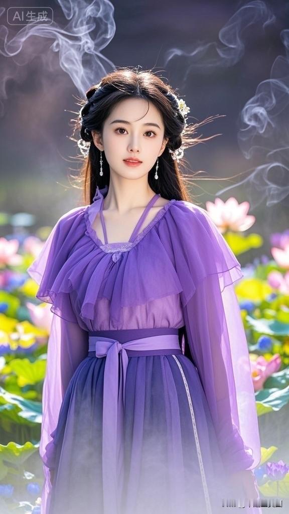 紫衣仙子，花海中的梦幻少女
