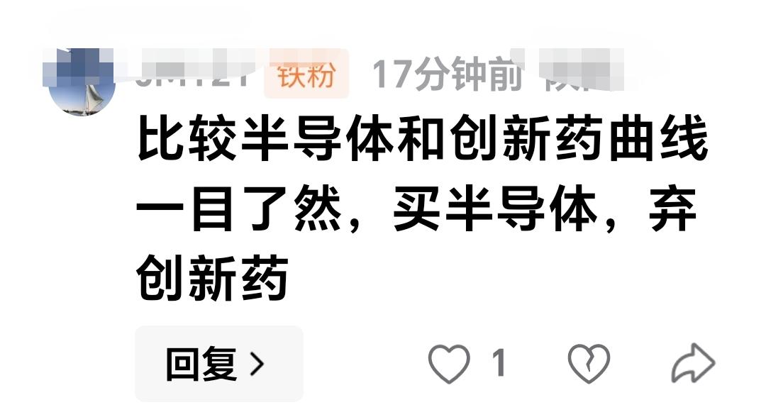 基金：比较半导体和创新药曲线，一目了然，买半导体，弃创新药。这是一位朋友的