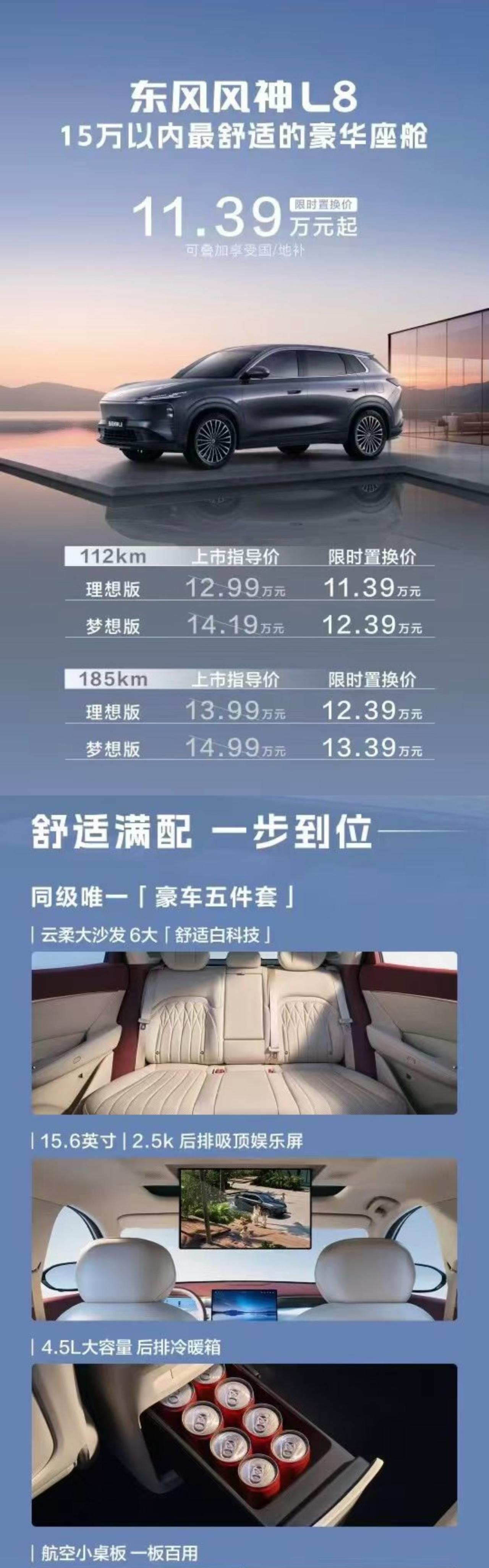 风神L8这个价格配置堪称王炸。目前唯一12万级就可以买到的央企出品，带后排娱乐屏