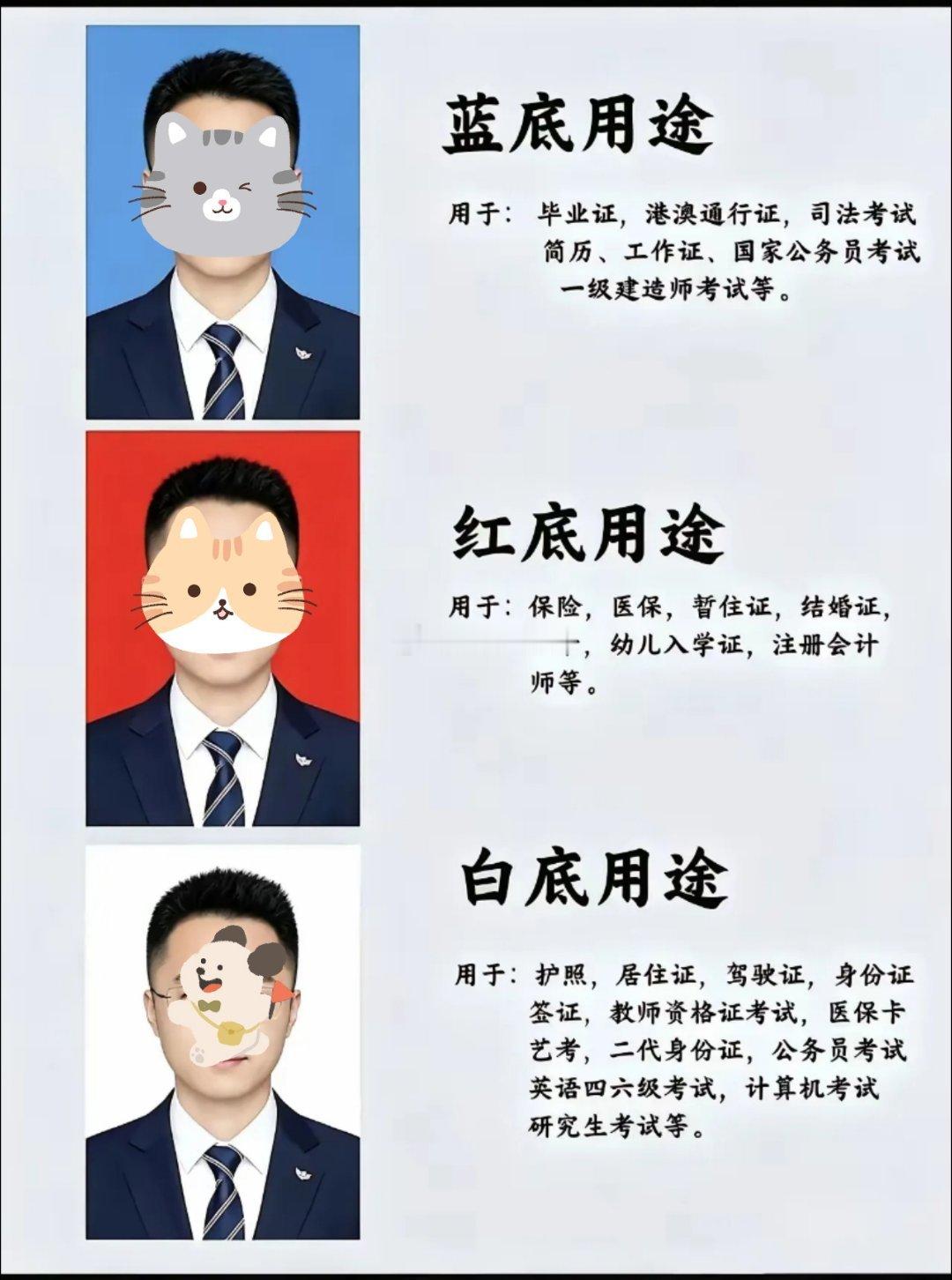 以前真不知道照片蓝、红、白底是啥意思？现在，终于弄明白了，三和不同颜色底子的照片