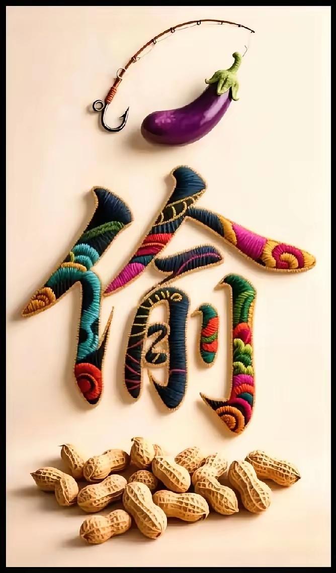 看这个猜成语图真是太难太难了有鱼钓茄子一个偷字一堆花生