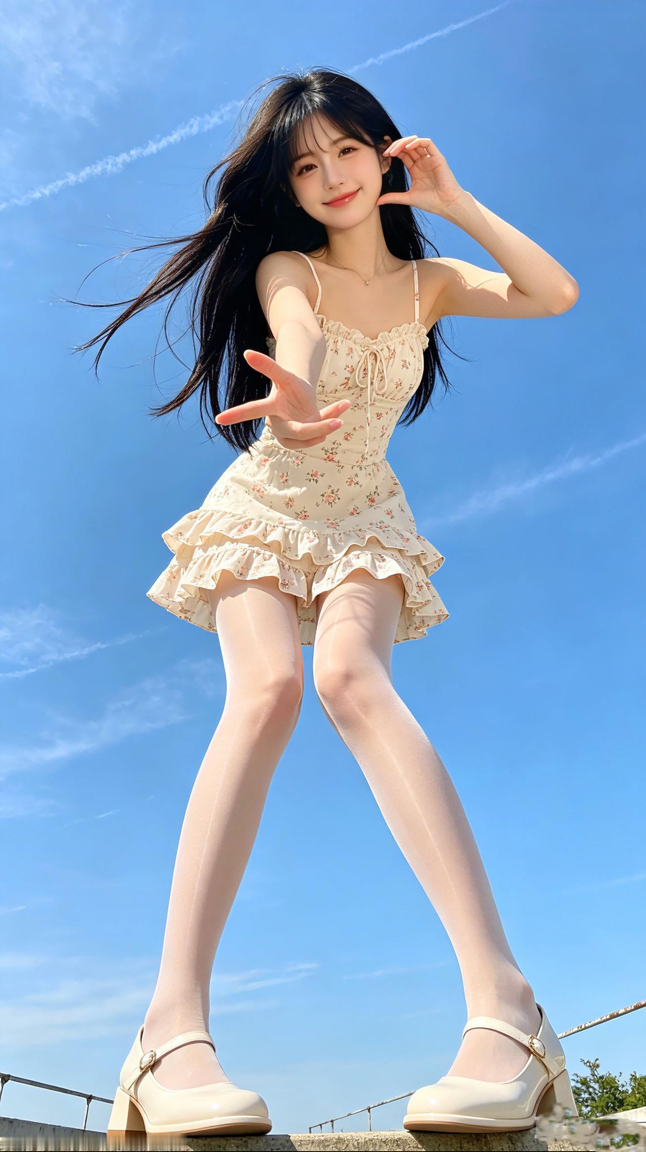 元气少女感拉满碎花吊带裙蓝天少女感户外甜妹穿搭日常穿搭分享