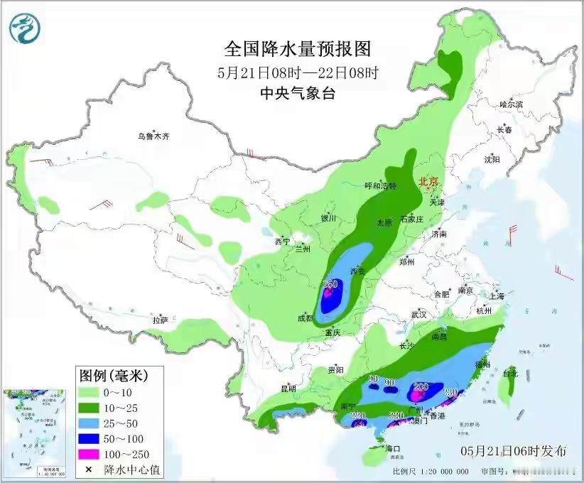 根据最新气象预报，5月21日至23日，我国将迎来新一轮大范围降水，部分地区降雨叠