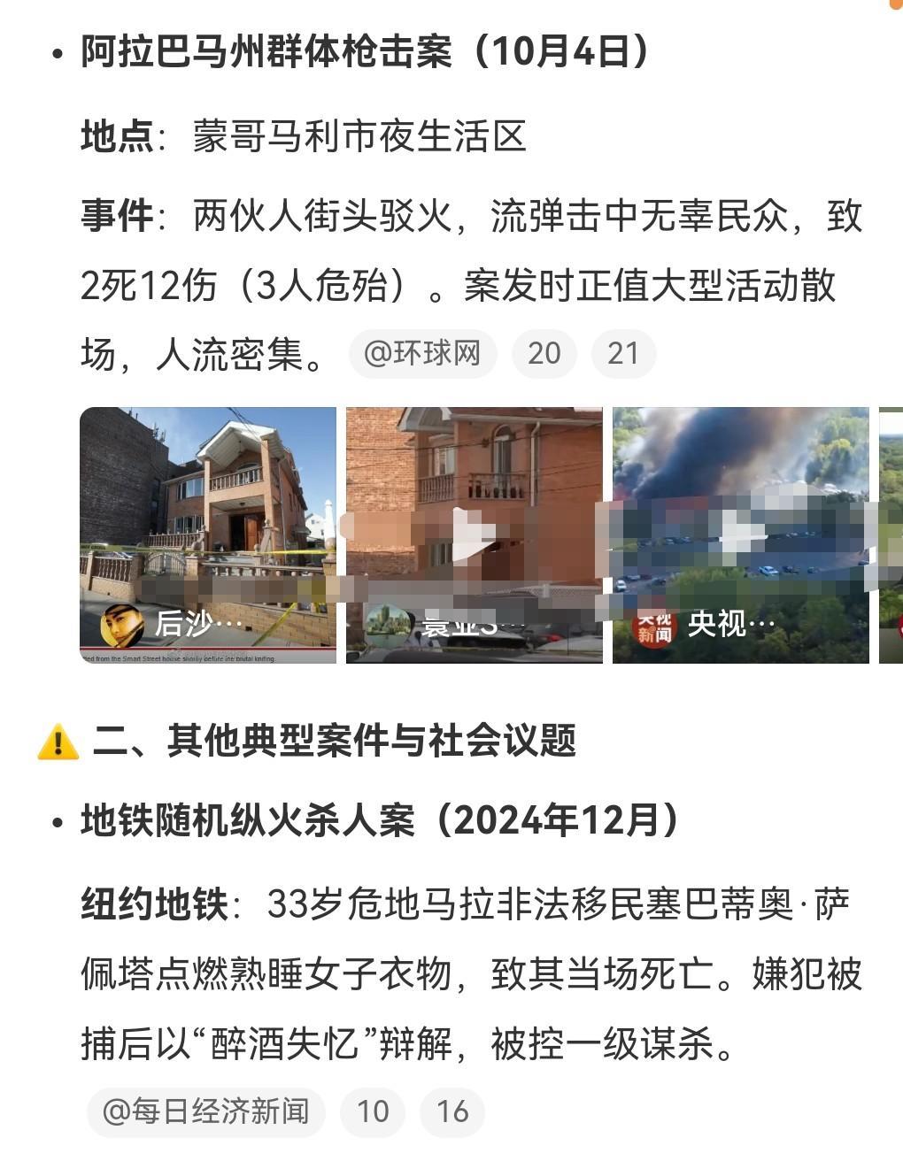 美国的治安问题已经病入膏肓。2025年全美已发生324起群体性枪击事件。10