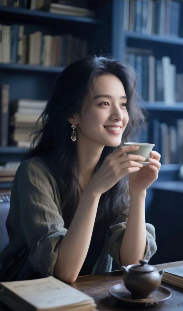 晨起佳人坐窗前，细品清茶润美颜。一缕茶香随风绕，平安喜乐笑的甜。