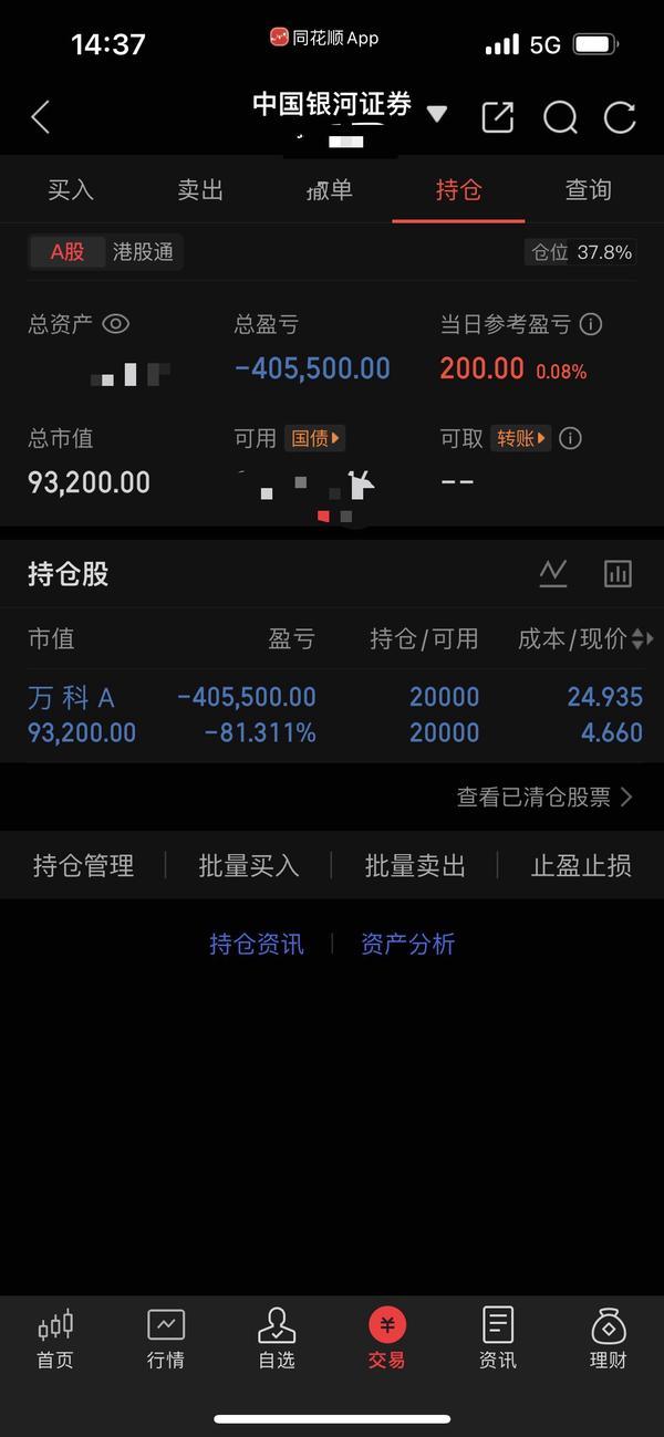 万科A亏得最惨的散户诞生了，应该没有比他更惨的了。一位股友在评论区晒图，持有万科