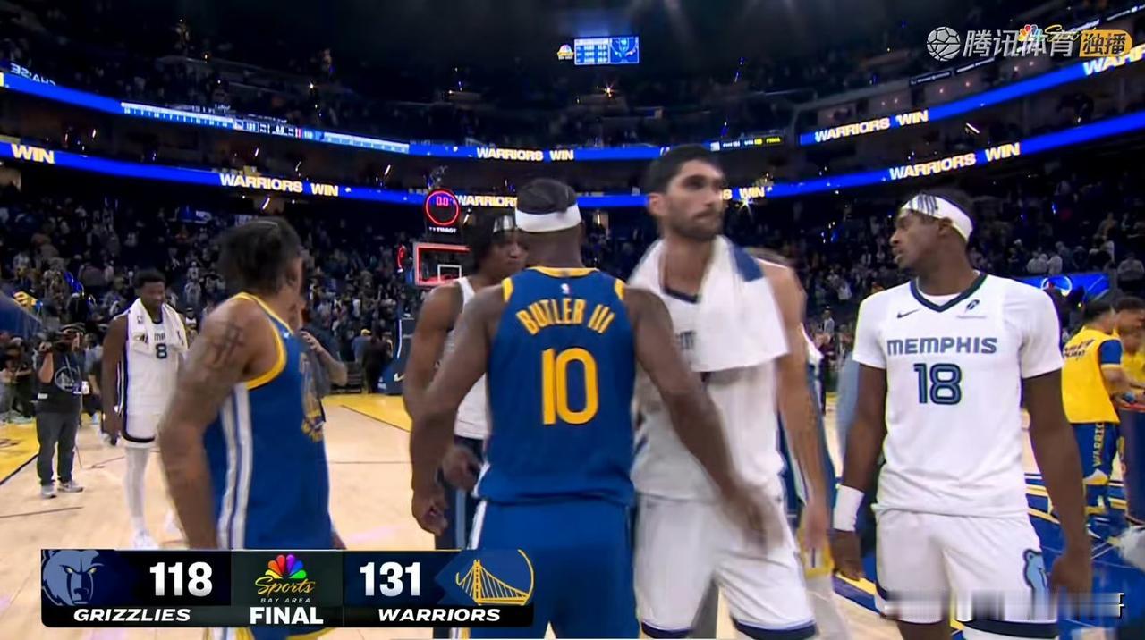 库明加25+10，巴特勒25+5+5，勇士主场大胜灰熊！在刚刚结束的一次场比