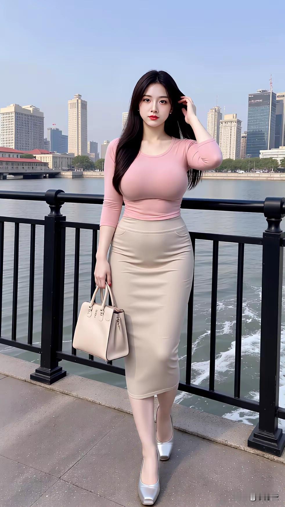 都市风穿搭指南：粉色上衣+米色半身裙，优雅气质满分！