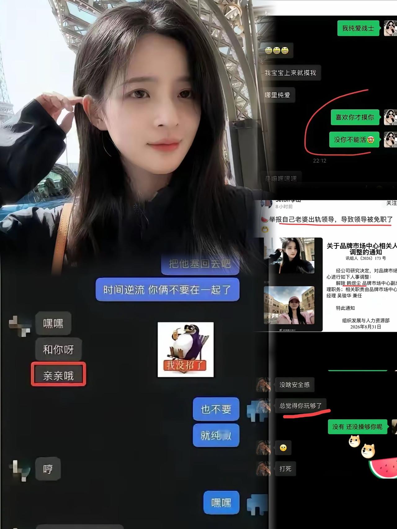 科大讯飞事件女主的聊天互动真甜蜜：女主甚至嫌弃韩总“有家室、有孩子”，恨自己没有