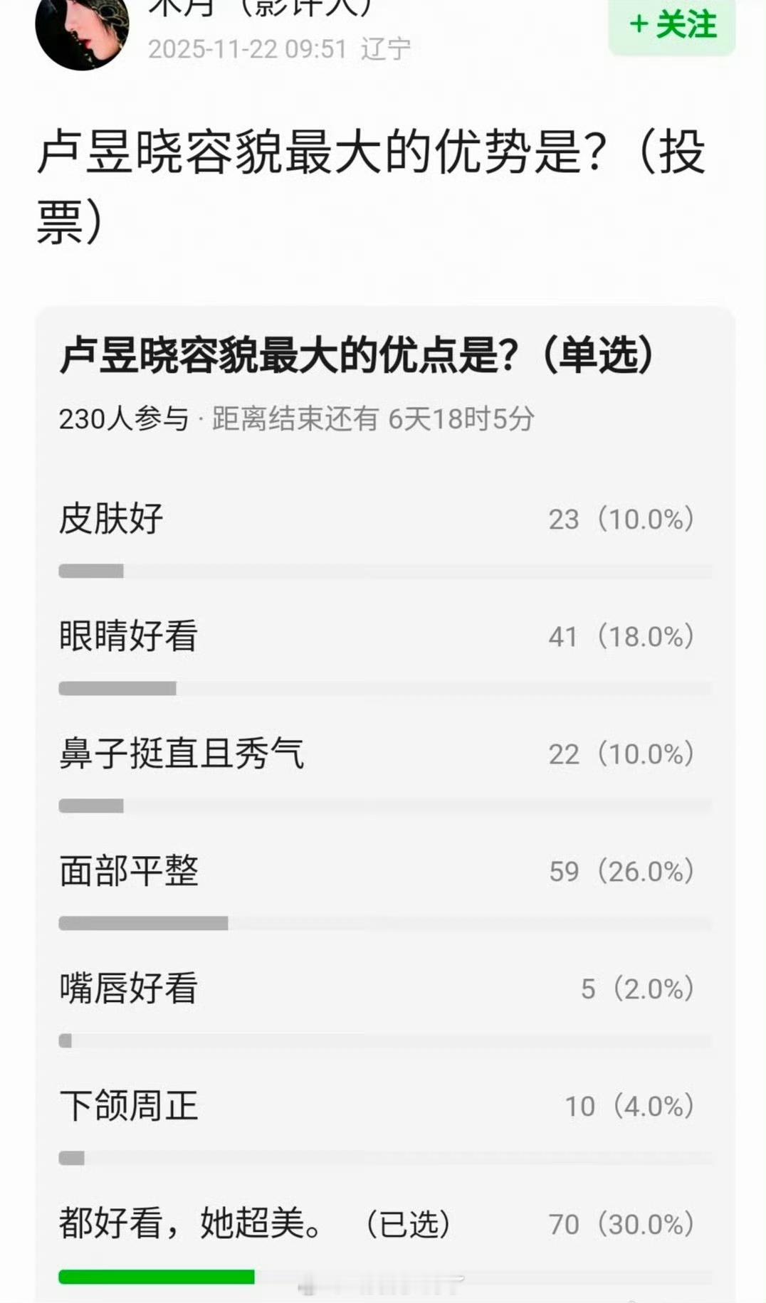 大家感觉卢昱晓容貌最大的优势是什么？