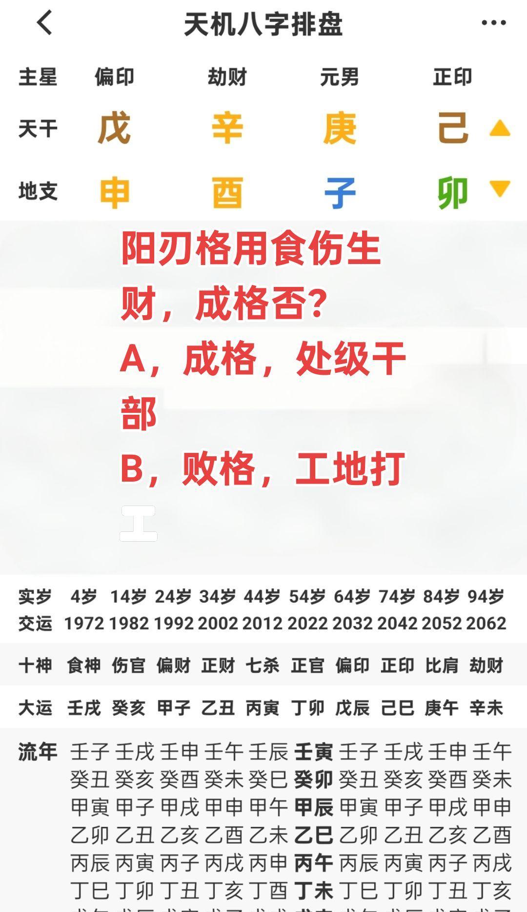 巜格局问津》？？这八字，地支食神和财能用吗？A，成格，处级B，败格，百姓