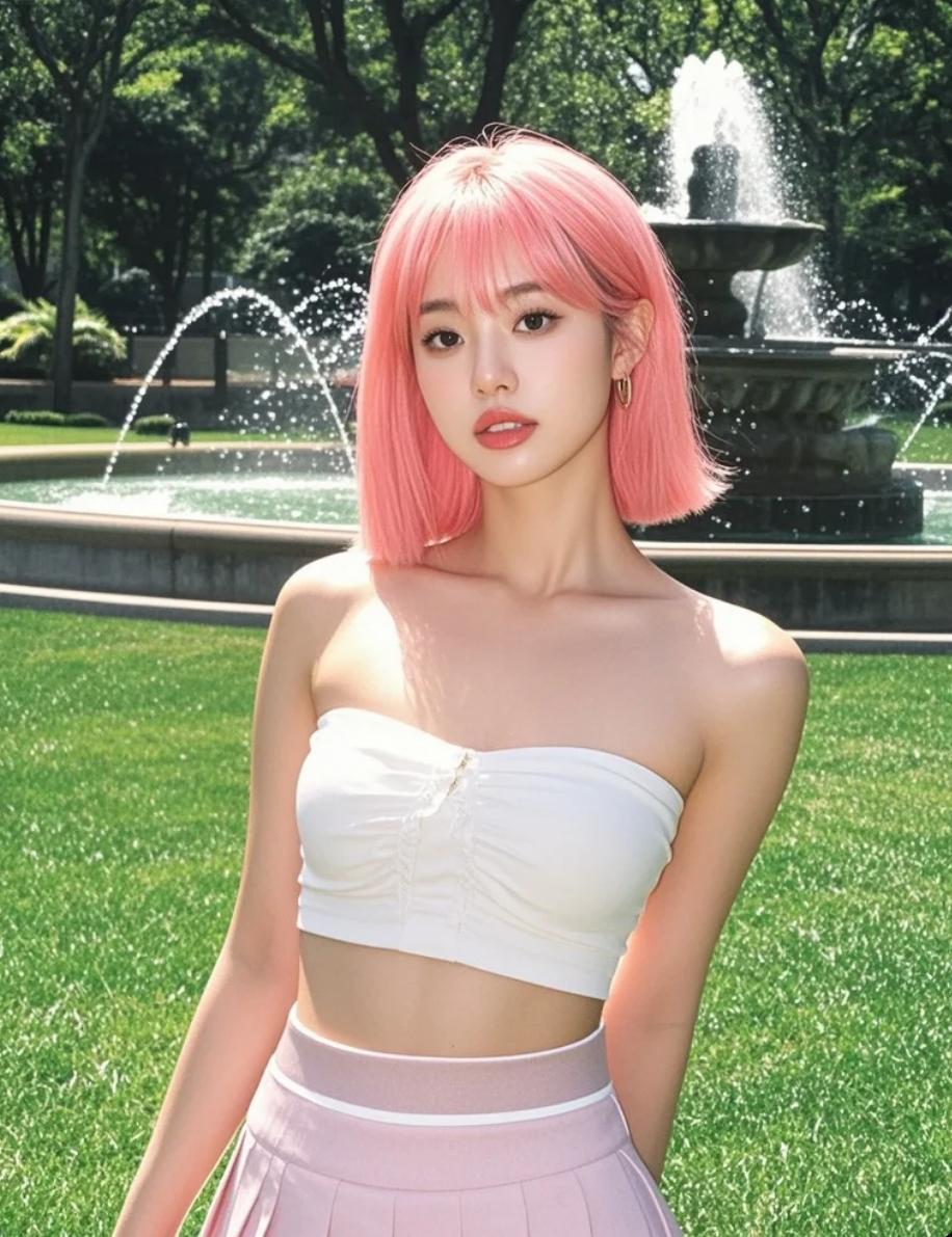 绿草是她的地毯，喷泉是她的华盖