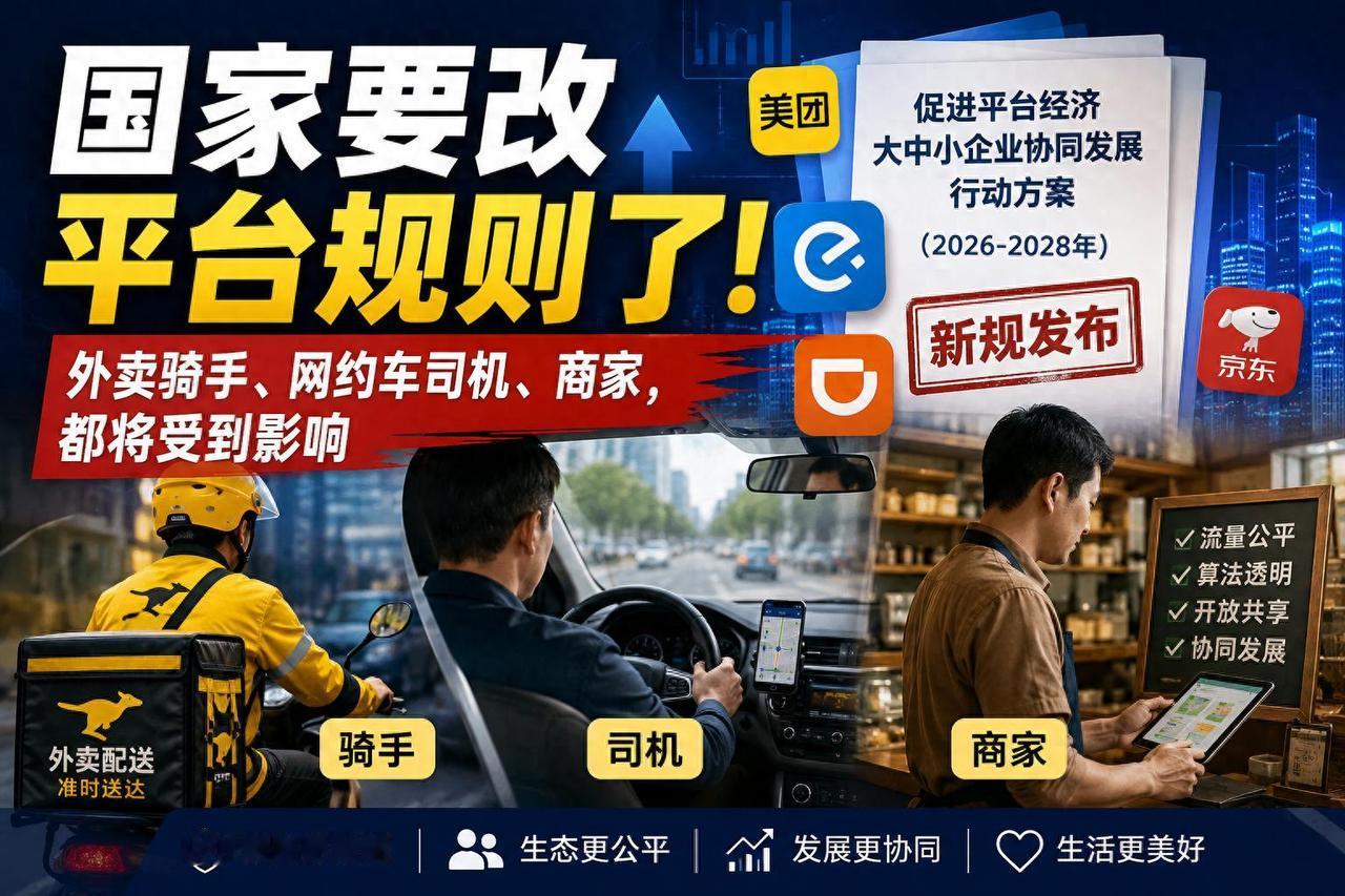 国家终于对平台经济出手了！七部门联合印发新规，未来三年外卖骑手、网约车司机、商家