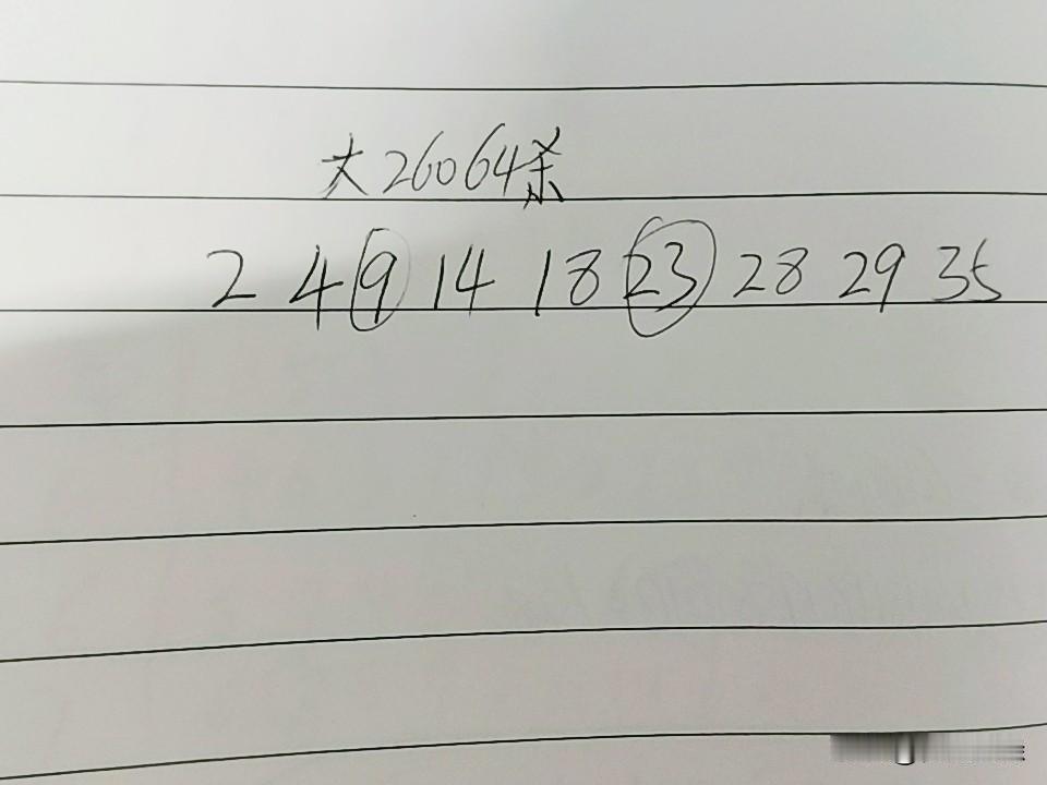 大乐透26064期杀码02、04、09、14、18、23、28、29、35上