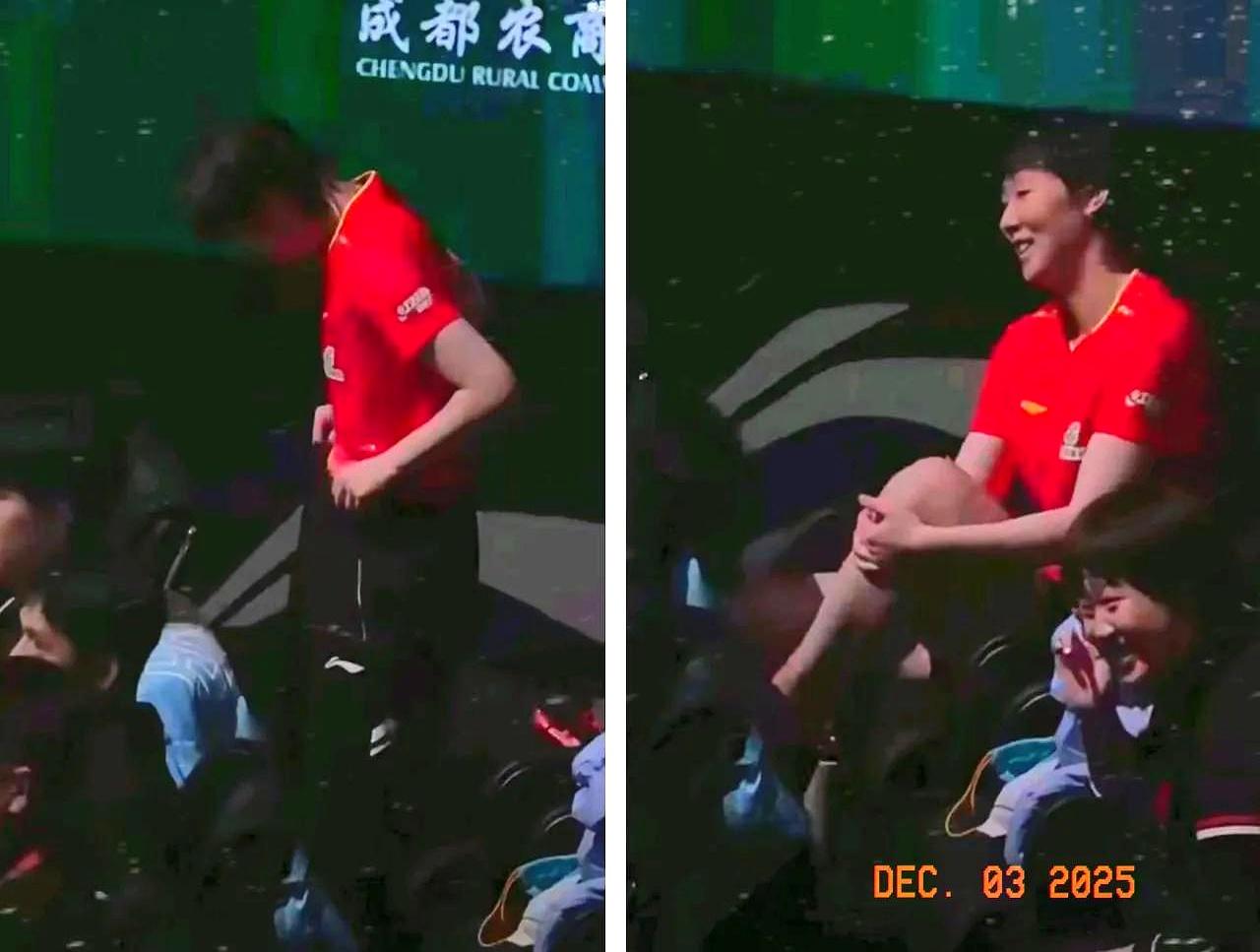 团赛像一家人一样王曼昱赛后穿错梁靖崑的裤子[笑着哭]！王曼昱赢了球