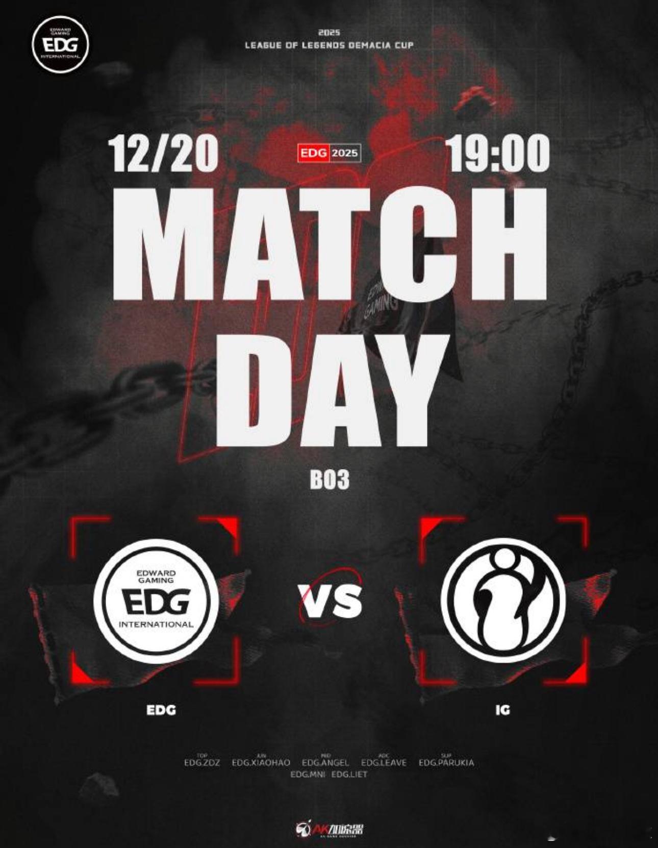 12月20日讯德玛西亚杯第二阶段D2，EDG对阵iG。首发阵容EDG：Zdz、