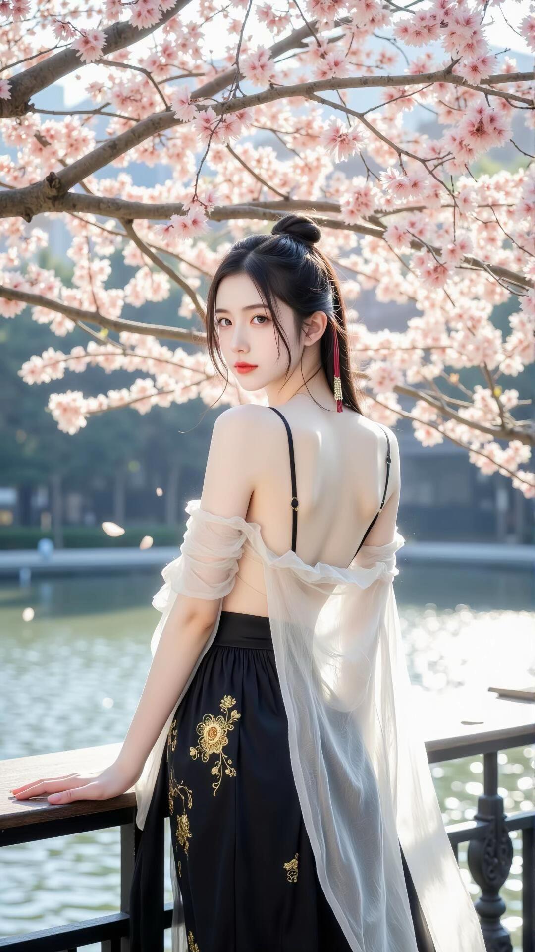 这白丝上衣配黑色内搭的古风穿搭，简直美到我心巴上！白丝轻盈飘逸，似云雾缭绕