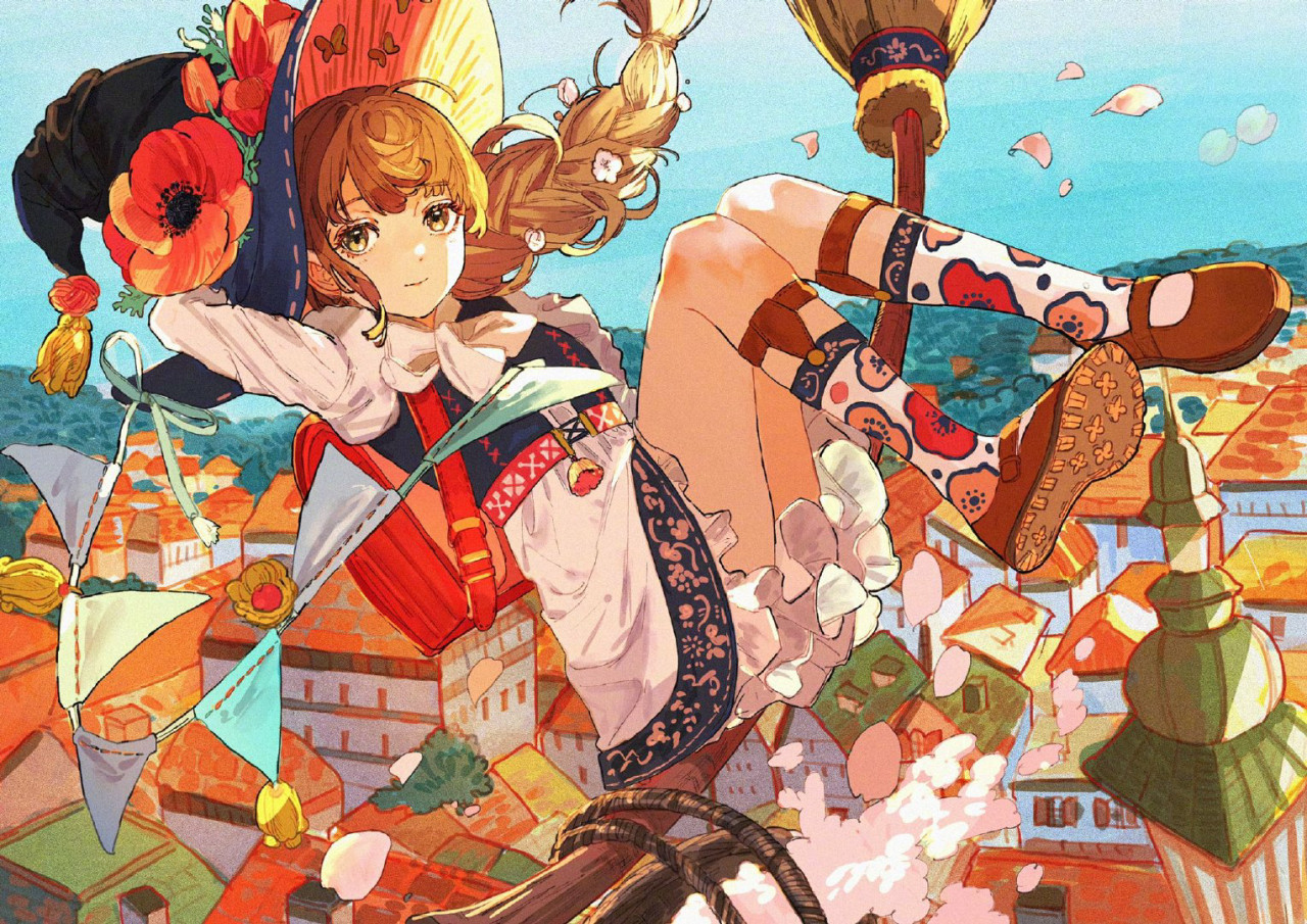 动漫动漫壁纸颜色五彩斑斓，画面充满奇幻色彩。魔法少女的奇幻旅程。三只松鼠
