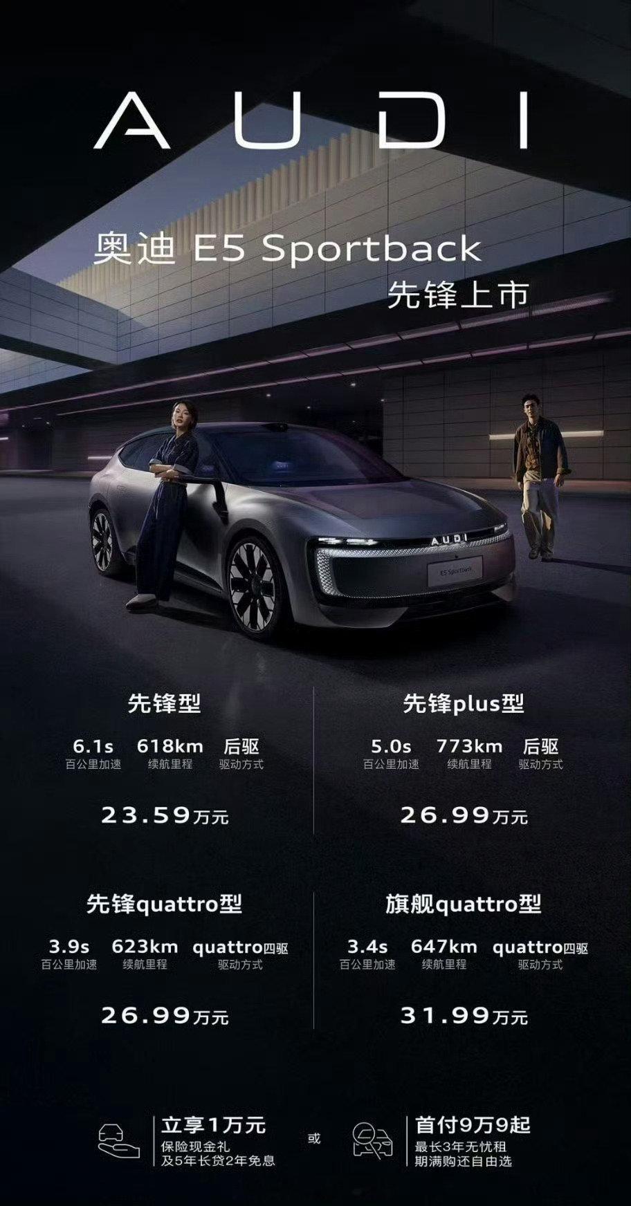 奥迪E5今日先锋上市万元权益后奥迪e5进入22万级23万多就能买奥迪，甚至在万